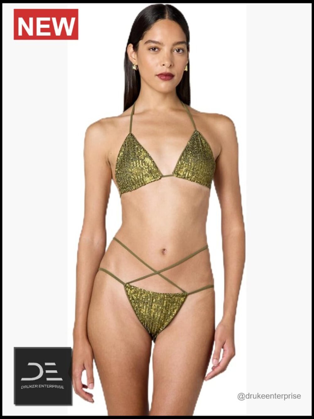 Criss Cross Triangle Bikini Set with Halter Top and String Bottom